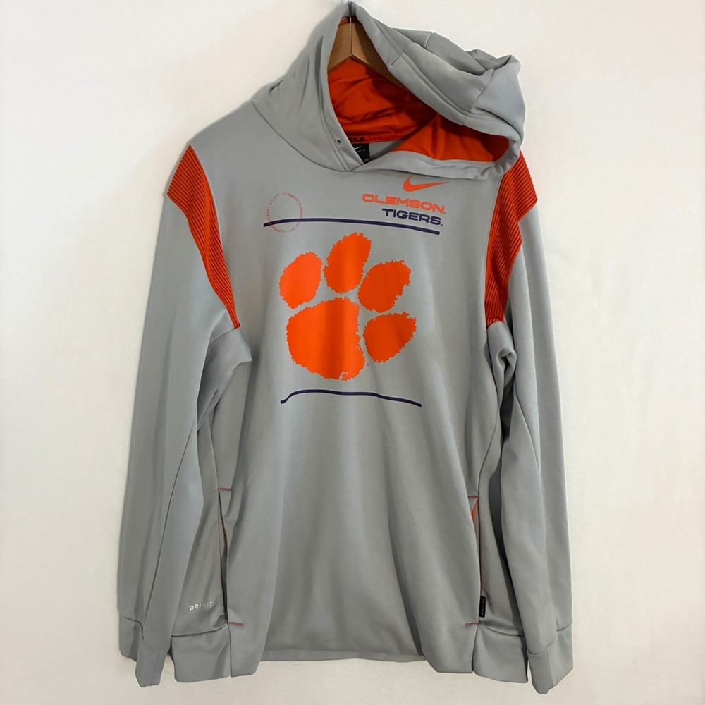 Clemson Tigers Nike On Field Hoodie Men's 2XL Gray Graphic Dri Fit Pullover